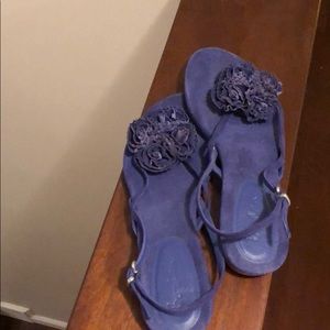 Boden blue/purple suede floral accent sandal